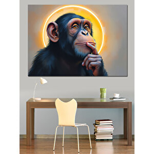 Düşünen Maymun Dekoratif Kanvas - Mdf Ahşap Tablo 25x35 cm