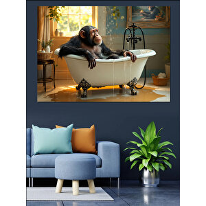 Küvette Düşünen Maymun Portresi Dekoratif Kanvas - Mdf Ahşap Tablo 35x50 cm