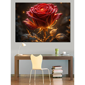 Kırmızı Parlayan Gül Dekoratif Kanvas - Mdf Ahşap Tablo 50x70 cm