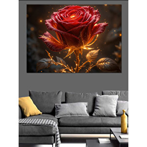 Kırmızı Parlayan Gül Dekoratif Kanvas - Mdf Ahşap Tablo 50x70 cm