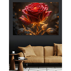 Kırmızı Parlayan Gül Dekoratif Kanvas - Mdf Ahşap Tablo 50x70 cm
