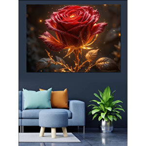 Kırmızı Parlayan Gül Dekoratif Kanvas - Mdf Ahşap Tablo