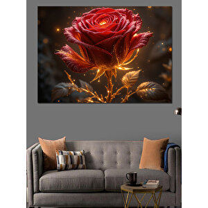 Kırmızı Parlayan Gül Dekoratif Kanvas - Mdf Ahşap Tablo
