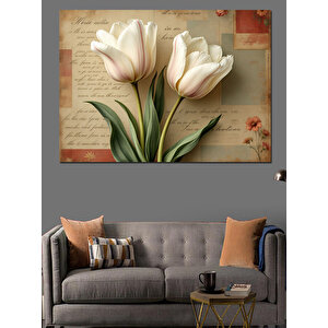 Beyaz Laleler Ve Mektup Dekoratif Kanvas - Mdf Ahşap Tablo 50x70 cm