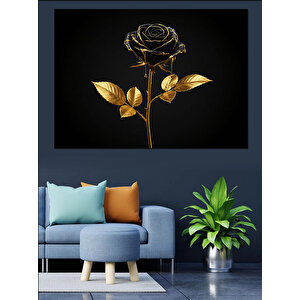 Simsiyah Altın Gül Dekoratif Kanvas - Mdf Ahşap Tablo 50x70 cm