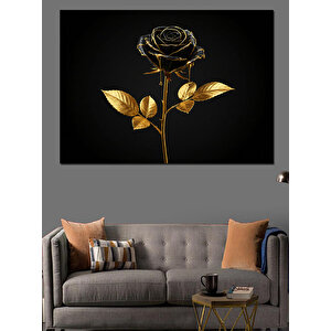 Simsiyah Altın Gül Dekoratif Kanvas - Mdf Ahşap Tablo 50x70 cm