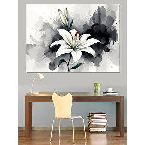 Siyah Beyaz Lale Sulu Boya Dekoratif Kanvas - Mdf Ahşap Tablo 100x140 cm