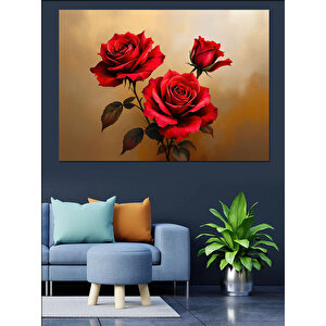 İki Kırmızı Gül Dekoratif Kanvas - Mdf Ahşap Tablo 70x100 cm