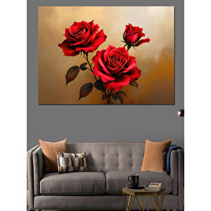 İki Kırmızı Gül Dekoratif Kanvas - Mdf Ahşap Tablo 70x100 cm