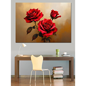 İki Kırmızı Gül Dekoratif Kanvas - Mdf Ahşap Tablo 70x100 cm