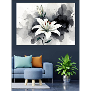 Siyah Beyaz Lale Sulu Boya Dekoratif Kanvas - Mdf Ahşap Tablo