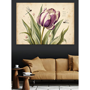 Vintage Lale Çizimi Dekoratif Kanvas - Mdf Ahşap Tablo 50x70 cm