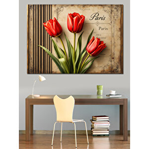 Paris Temalı Laleler Dekoratif Kanvas - Mdf Ahşap Tablo 70x100 cm