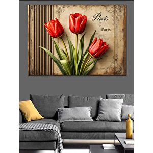 Paris Temalı Laleler Dekoratif Kanvas - Mdf Ahşap Tablo 70x100 cm