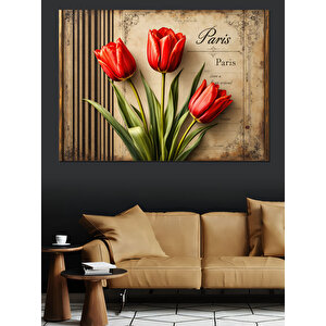 Paris Temalı Laleler Dekoratif Kanvas - Mdf Ahşap Tablo 70x100 cm
