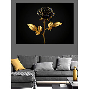 Simsiyah Altın Gül Dekoratif Kanvas - Mdf Ahşap Tablo