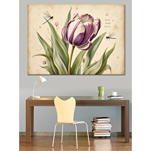 Vintage Lale Çizimi Dekoratif Kanvas - Mdf Ahşap Tablo