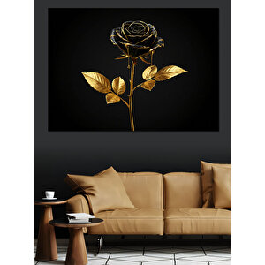 Simsiyah Altın Gül Dekoratif Kanvas - Mdf Ahşap Tablo 35x50 cm
