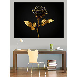 Simsiyah Altın Gül Dekoratif Kanvas - Mdf Ahşap Tablo