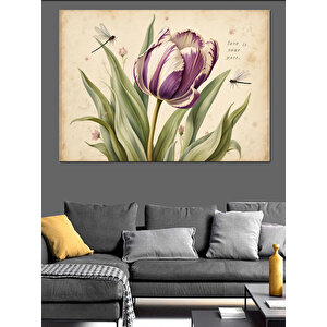 Vintage Lale Çizimi Dekoratif Kanvas - Mdf Ahşap Tablo 25x35 cm