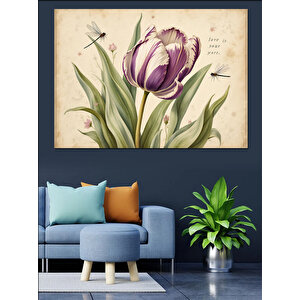 Vintage Lale Çizimi Dekoratif Kanvas - Mdf Ahşap Tablo 25x35 cm