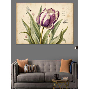 Vintage Lale Çizimi Dekoratif Kanvas - Mdf Ahşap Tablo