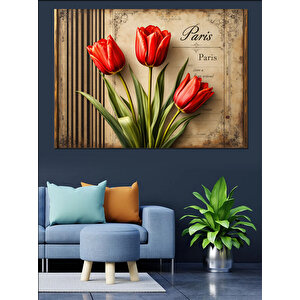 Paris Temalı Laleler Dekoratif Kanvas - Mdf Ahşap Tablo