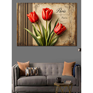 Paris Temalı Laleler Dekoratif Kanvas - Mdf Ahşap Tablo