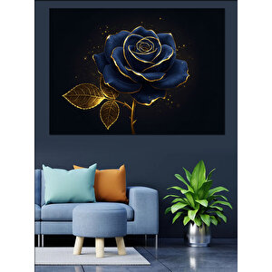 Altın Detaylı Gül Dekoratif Kanvas - Mdf Ahşap Tablo 70x100 cm