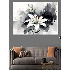 Siyah Beyaz Lale Sulu Boya Dekoratif Kanvas - Mdf Ahşap Tablo 35x50 cm
