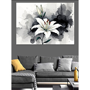 Siyah Beyaz Lale Sulu Boya Dekoratif Kanvas - Mdf Ahşap Tablo 35x50 cm