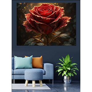 Kırmızı Gül Parıltısı Dekoratif Kanvas - Mdf Ahşap Tablo