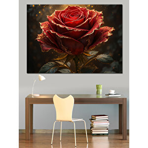 Kırmızı Gül Parıltısı Dekoratif Kanvas - Mdf Ahşap Tablo 50x70 cm