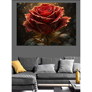 Kırmızı Gül Parıltısı Dekoratif Kanvas - Mdf Ahşap Tablo 50x70 cm