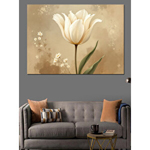 Krem Renkli Zarif Lale Dekoratif Kanvas - Mdf Ahşap Tablo 50x70 cm