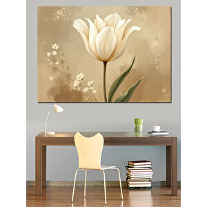 Krem Renkli Zarif Lale Dekoratif Kanvas - Mdf Ahşap Tablo
