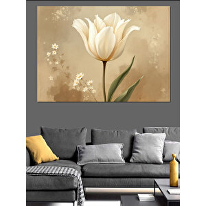 Krem Renkli Zarif Lale Dekoratif Kanvas - Mdf Ahşap Tablo