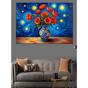 Mavi Arkaplanda Renkli Vazo Dekoratif Kanvas - Mdf Ahşap Tablo 70x100 cm