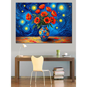 Mavi Arkaplanda Renkli Vazo Dekoratif Kanvas - Mdf Ahşap Tablo 70x100 cm