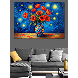 Mavi Arkaplanda Renkli Vazo Dekoratif Kanvas - Mdf Ahşap Tablo 70x100 cm