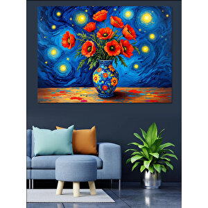 Mavi Arkaplanda Renkli Vazo Dekoratif Kanvas - Mdf Ahşap Tablo