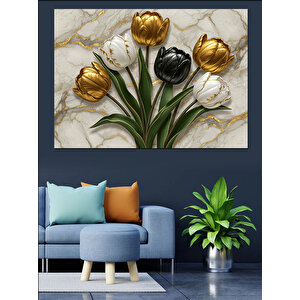 Altın Siyah Lale Kompozisyonu Dekoratif Kanvas - Mdf Ahşap Tablo