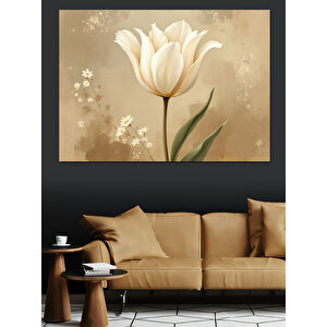 Krem Renkli Zarif Lale Dekoratif Kanvas - Mdf Ahşap Tablo 70x100 cm