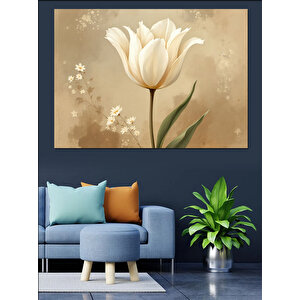 Krem Renkli Zarif Lale Dekoratif Kanvas - Mdf Ahşap Tablo 70x100 cm