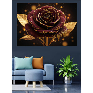 Altın Parlayan Gül Dekoratif Kanvas - Mdf Ahşap Tablo 70x100 cm
