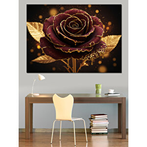 Altın Parlayan Gül Dekoratif Kanvas - Mdf Ahşap Tablo 70x100 cm