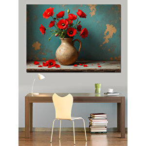 Gelincik Dolu Vazo Dekoratif Kanvas - Mdf Ahşap Tablo 50x70 cm