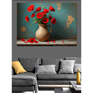 Gelincik Dolu Vazo Dekoratif Kanvas - Mdf Ahşap Tablo 50x70 cm