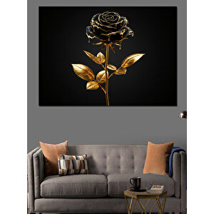 Siyah Altın Gül Dekoratif Kanvas - Mdf Ahşap Tablo 35x50 cm