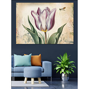 Eski Kağıtta Mor Lale Dekoratif Kanvas - Mdf Ahşap Tablo 35x50 cm